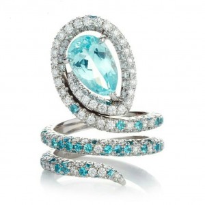 Snake ring with pear shaped Paraiba by Paolo Costagli